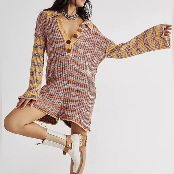 Free People | Wendy Ribbed Knit Romper Boho Oversized Lounge - Picture 1 of 7